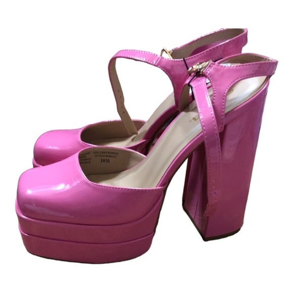 Pink medusa look patent tiered platform mary jane chunky heels size 10 brand new - Picture 14 of 14